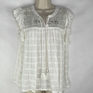 Nicole Miller Artelier Bohemian Style Metallic Thread Embroidered Top